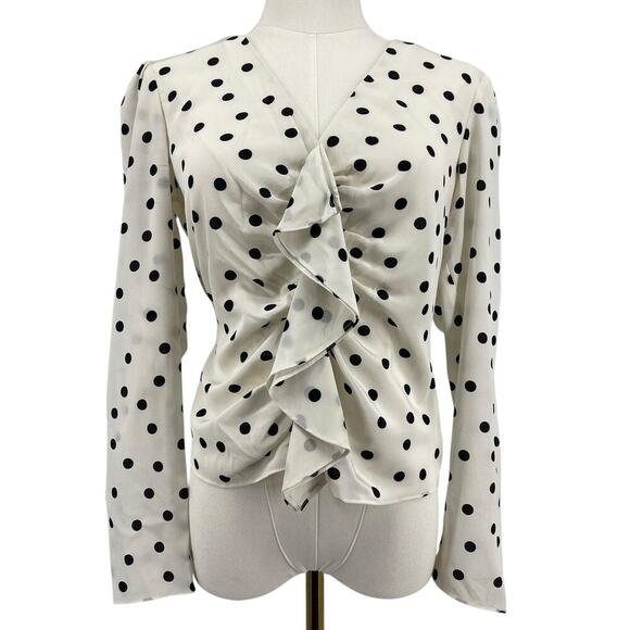 Intermix Polka Dot Silk Ruffle Blouse Size 4 - Picture 1 of 9